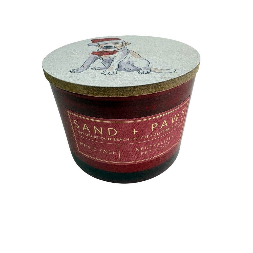 Sand + Paws Scented Pine & Sage Candle, Neutralizes Pet Odor, Double Wick Red